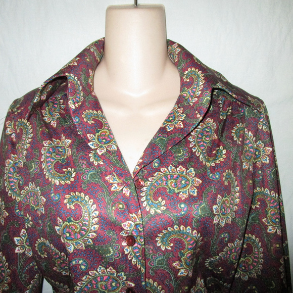 Vintage 70s M Paisley Pinstripe Secretary Dress - Picture 4 of 8